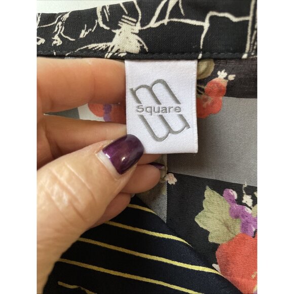 M Square Patchwork Top Tunic Women's XL Black Multi Button Front Oversized Boho - Picture 9 of 12